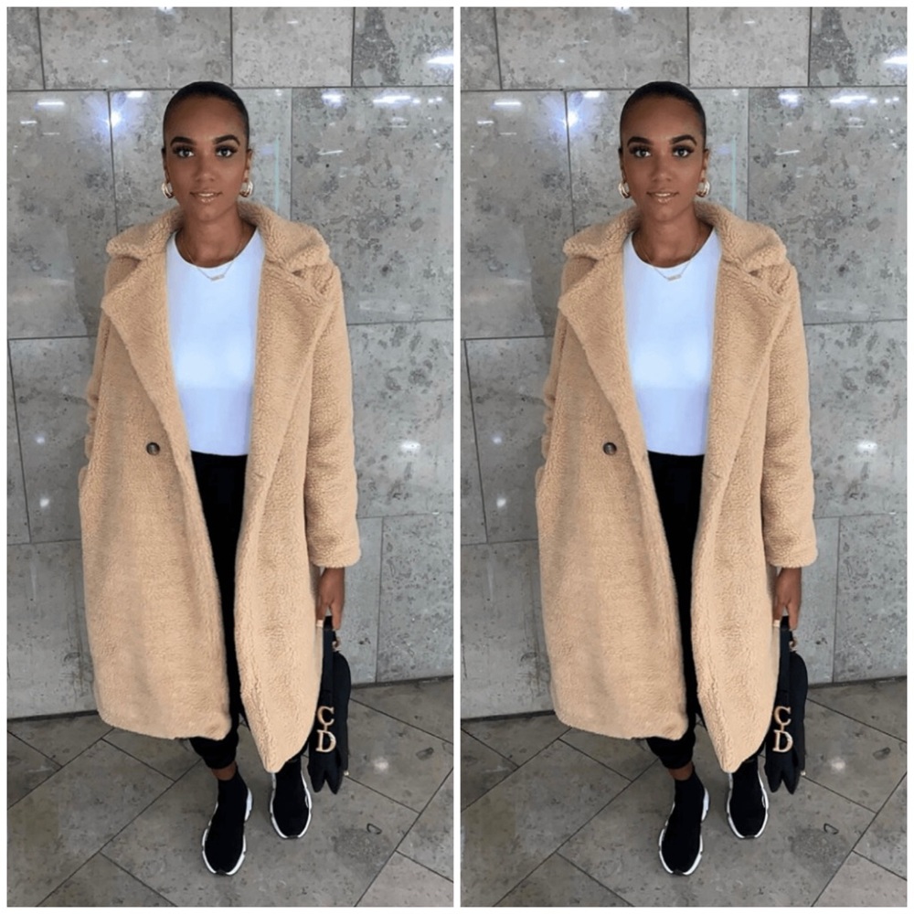 Light Tan Long Length Faux Fur Teddy Jacket - Picture 2 of 7